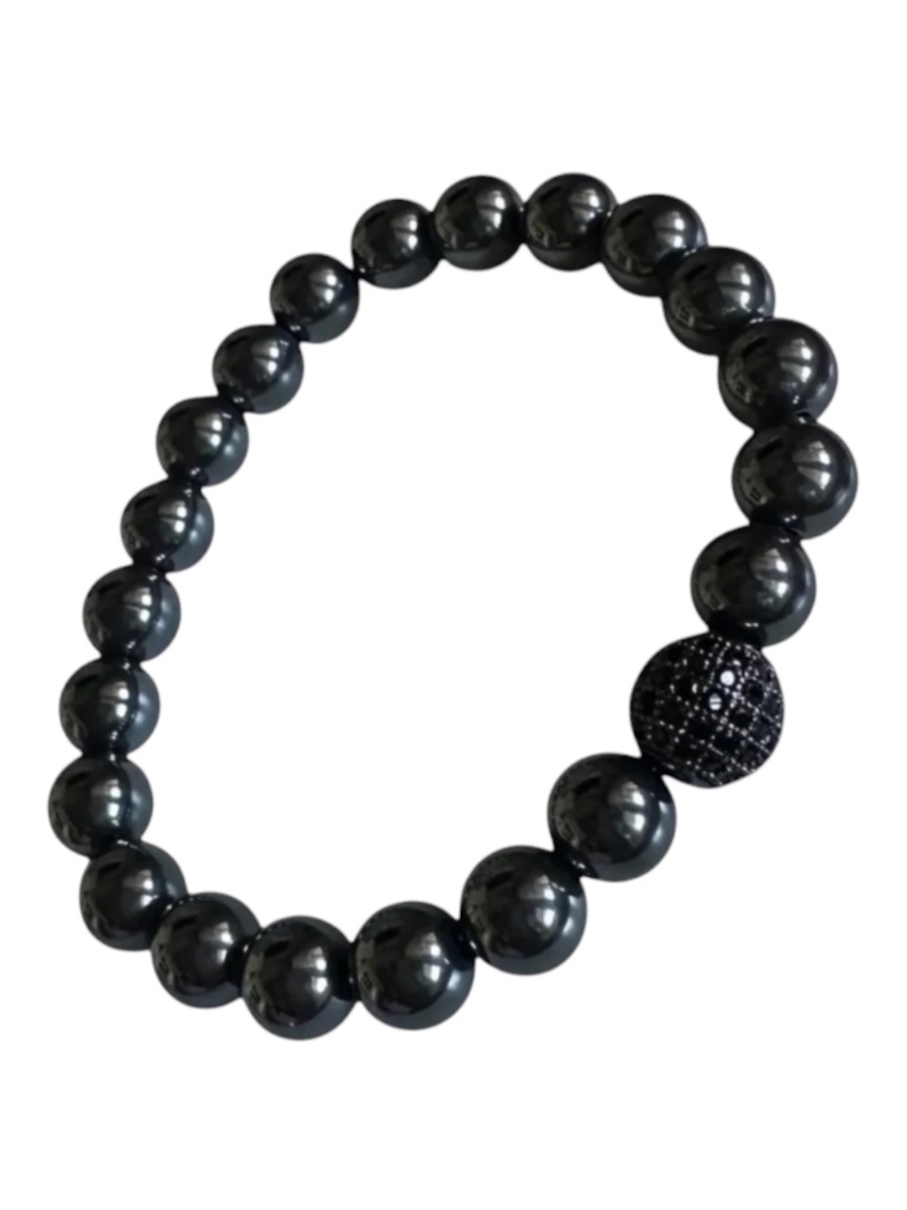 Classic Jet Hematite Black Crystal Pavé 8mm Beaded Stretch Bracelet NEW